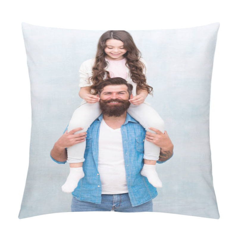 Personality  Fun Time Together. Child And Dad Best Friends. Friendly Relations. Fathers Day Concept. Happy To Be Father. Father And Daughter Having Fun. Playing With Mustache. Celebrate Holiday. Cheerful Father Pillow Covers