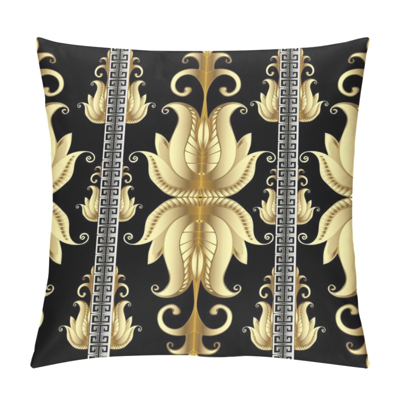 Personality  Striped Floral Gold Meander Seamless Pattern. Greek Key Border Pillow Covers