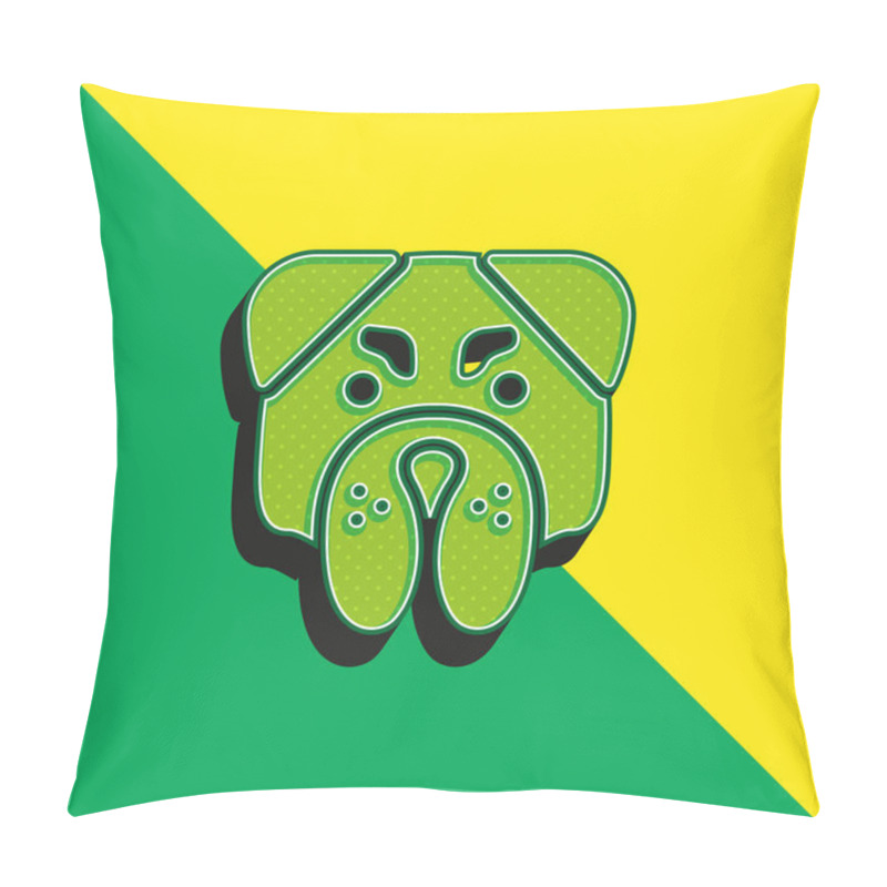 Personality  Angry Bulldog Face Green And Yellow Modern 3d Vector Icon Logo Pillow Covers