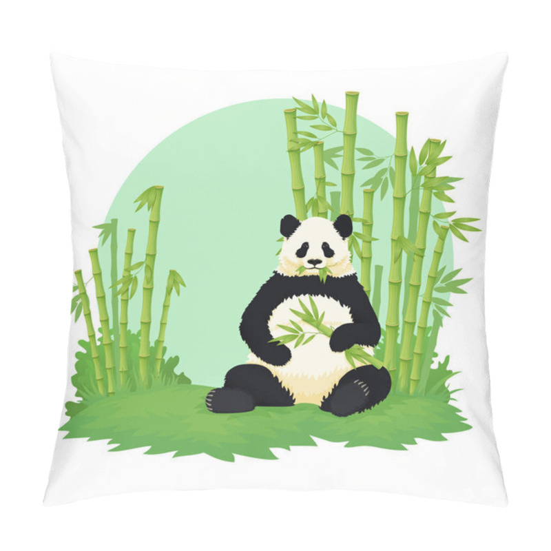 Personality  Giant Panda Sitting And Eating With Bamboo Forest In The Background. Pillow Covers