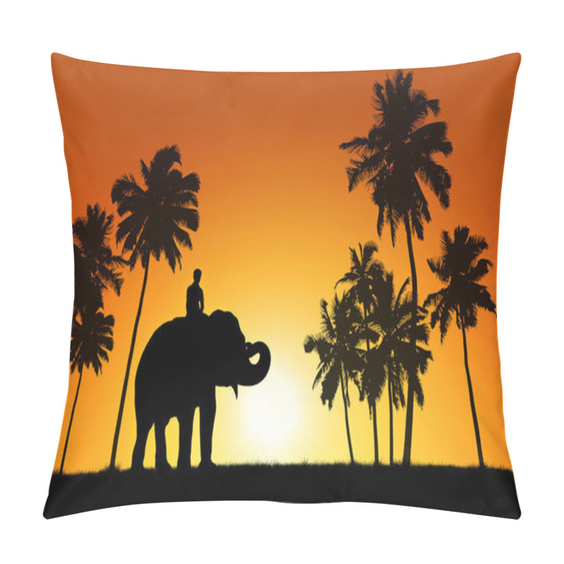 Personality  Elephant And A Rider On Tropical Sunset Background Pillow Covers