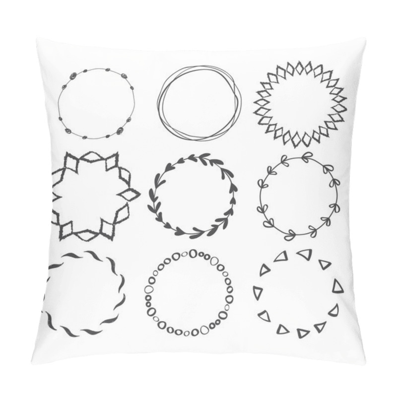 Personality  Set Of Round Hand Drawn Ink Frames. Pillow Covers