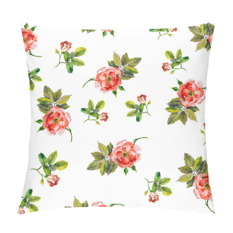 Personality  Seamless Backdrop With Pink Flowers Of Dog Rose Pillow Covers