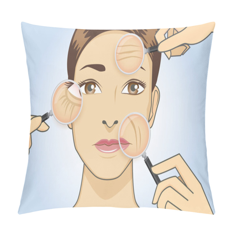 Personality  Woman Magnifying Wrinkle On Face Pillow Covers