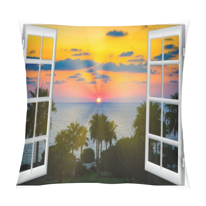 Personality  View From The Open Window Of The Caribbean Sunset Pillow Covers