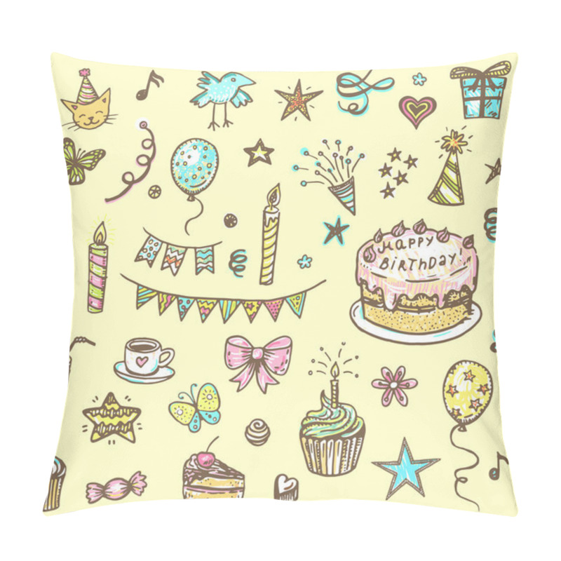 Personality  Birhday Elements. Hand Drawn Set Pillow Covers