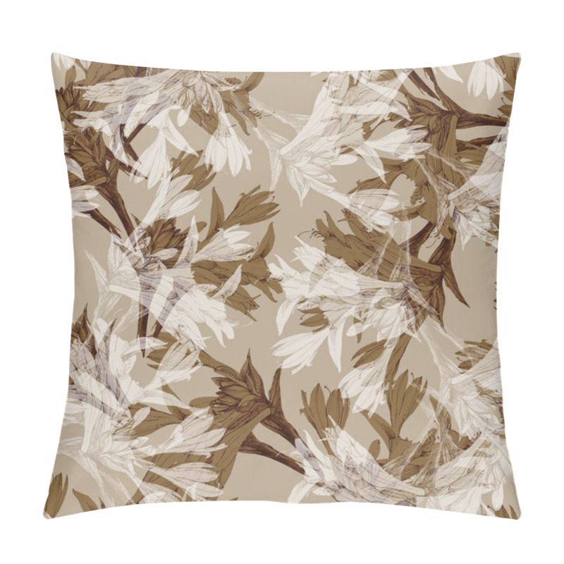 Personality  Graphic White Flower Lily With Shade. Seamless Pattern On A Beige Background. Pillow Covers