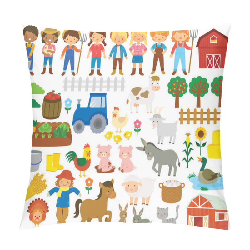 Personality  Farm Life Clipart Set. Big Collection Of Farm Animals, Farmers And Items Related To Farming And Agriculture.  Pillow Covers