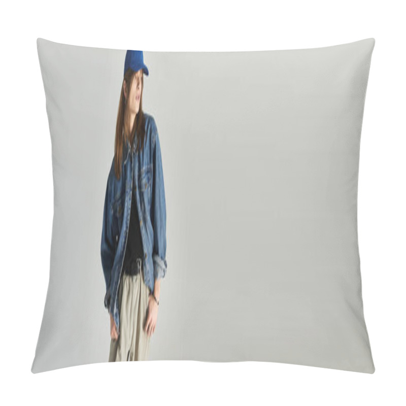 Personality  A Trendy Young Man Showcases His Fashion Sense Against A Minimalist Backdrop. Pillow Covers