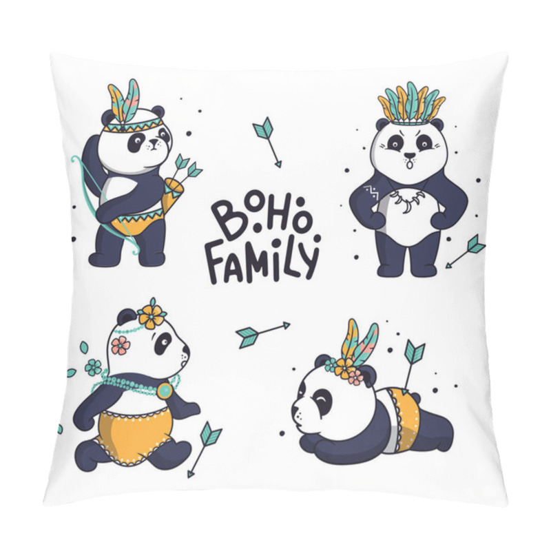 Personality  Set Of Cute Family Pandas. Animal Cartoon Characters Show History. The Bohemian Collection Pillow Covers