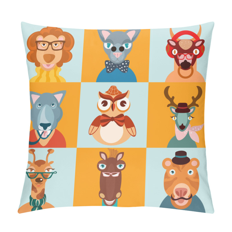 Personality  Hipster Animals Icons Flat Pillow Covers