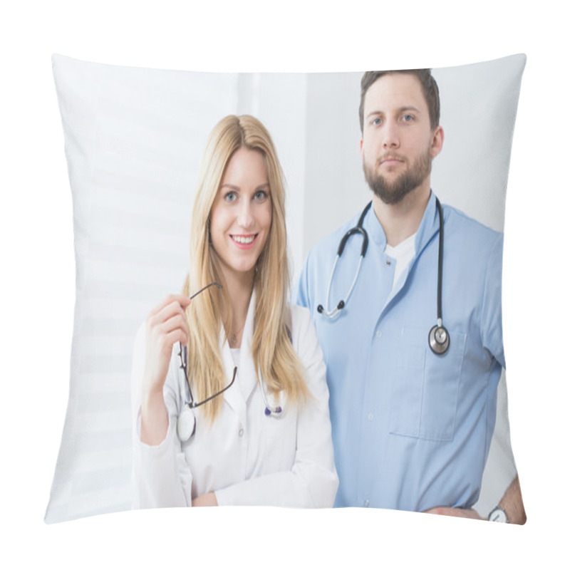 Personality  Portrait Of Young Smiling Physicians Pillow Covers