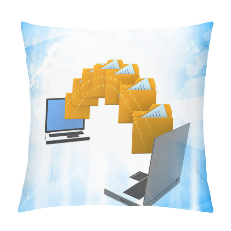 Personality  Two Laptops Transferred Documents. Data, File, Folders With Paper Files. 3d Illustration Pillow Covers