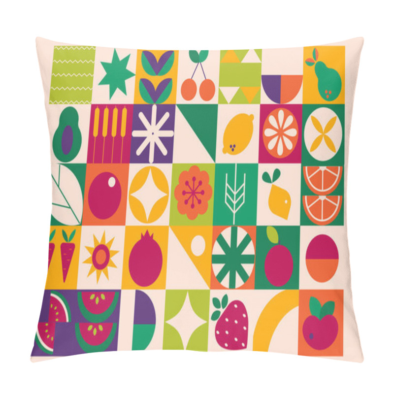 Personality  Geometric Modern  Background. Bauhaus. Abstract Vegetables Fruits. Seamless Pattern Pillow Covers