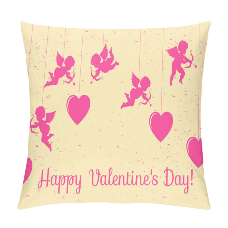 Personality  Banner With Silhouettes Of Angels And Hearts Pillow Covers