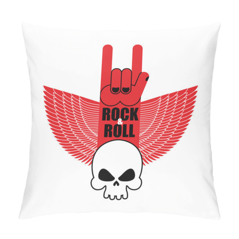 Personality  Rock And Roll Hand Sign And Wings With  Skull. Symbol For Lovers Pillow Covers