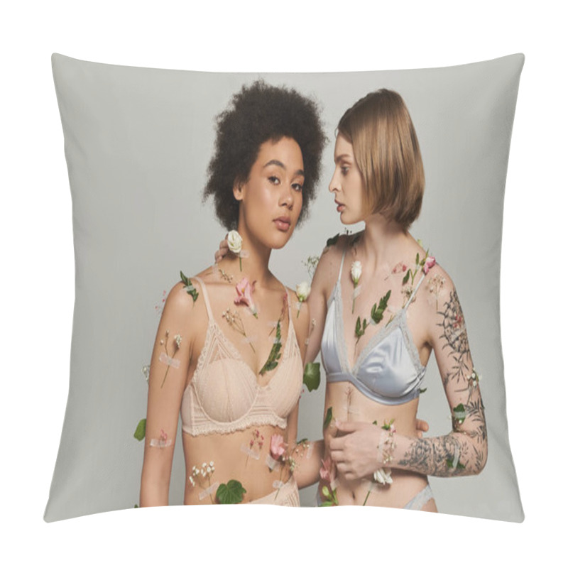 Personality  A Loving Couple Adorned With Flowers Connects In An Intimate Moment Of Joy. Pillow Covers