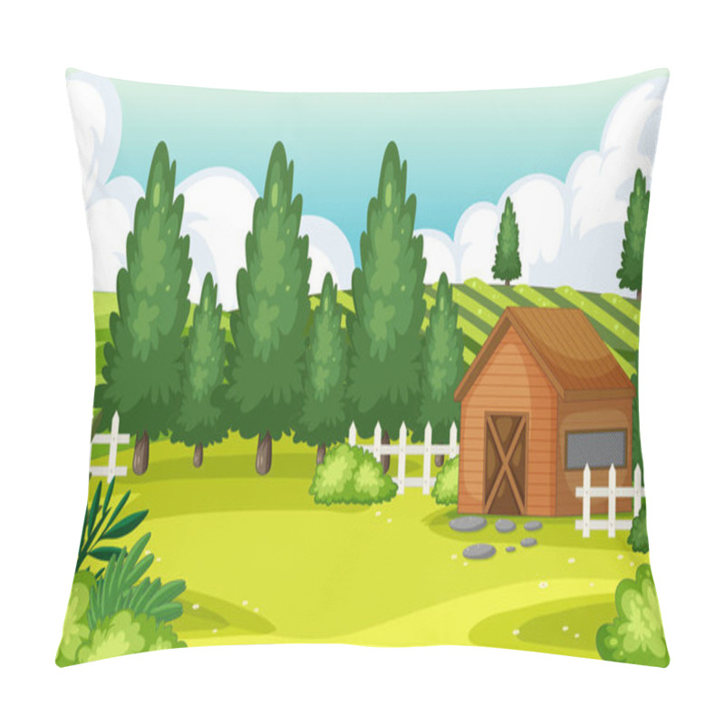 Personality  A Charming Illustration Of A Rural Countryside Home Surrounded By Farm Land Pillow Covers