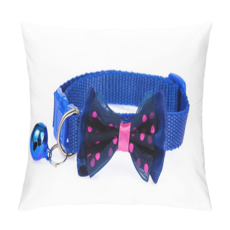 Personality  Blue Pet Collar With Polka Dots And Bow Tie Isolated On White Ba Pillow Covers