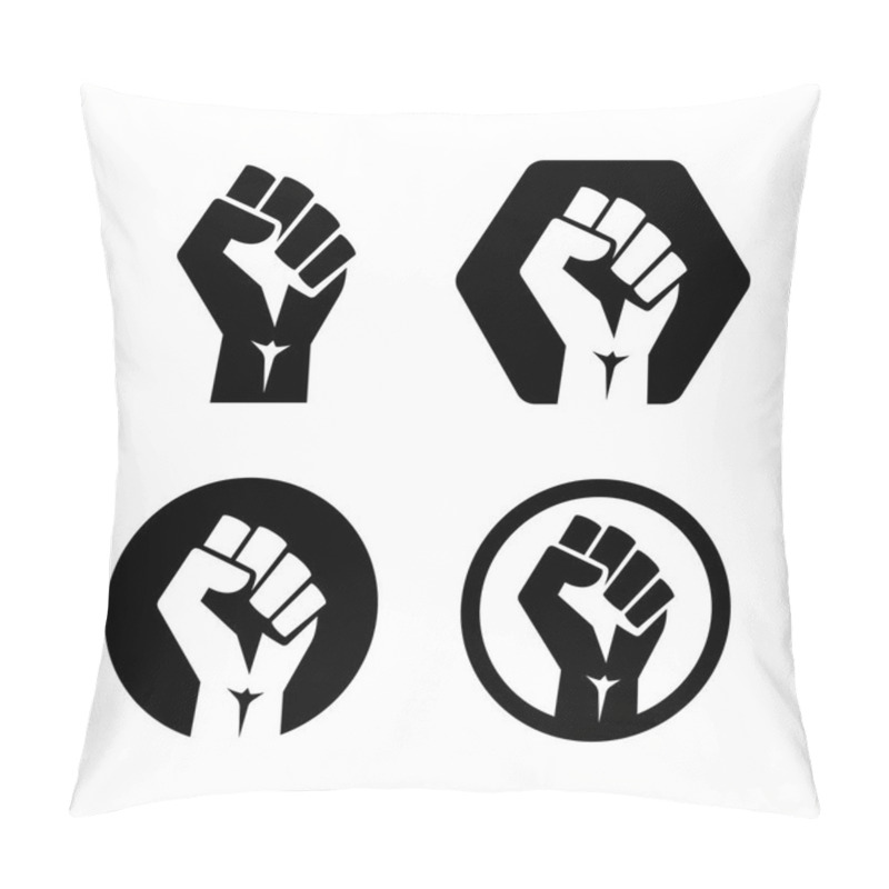 Personality  Raised Fist Set Black Logo Icon - Isolated Vector Illustration Pillow Covers