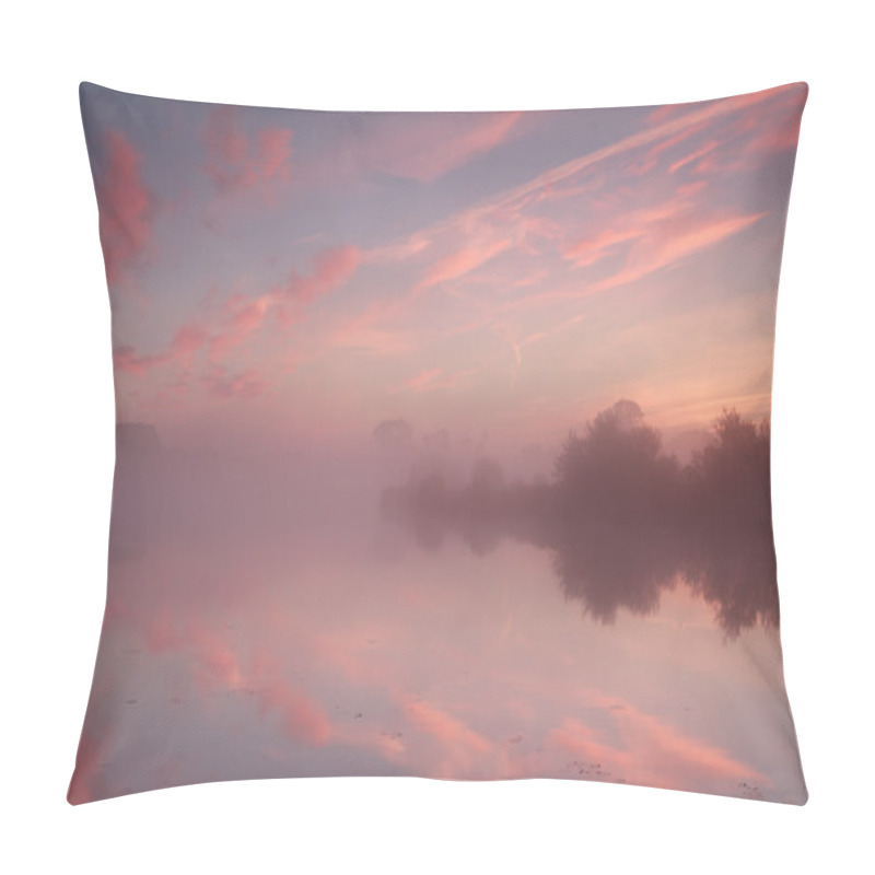 Personality  Dramatic Foggy Sunrise Over Wild Lake Pillow Covers