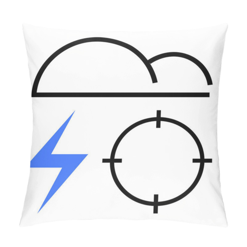 Personality  Cloud, Blue Lightning Bolt, And Target Reticle Represent Weather, Storm, And Precision. Ideal For Meteorology, Forecasting, Energy, Technology Navigation Warning Systems Environmental Studies Pillow Covers