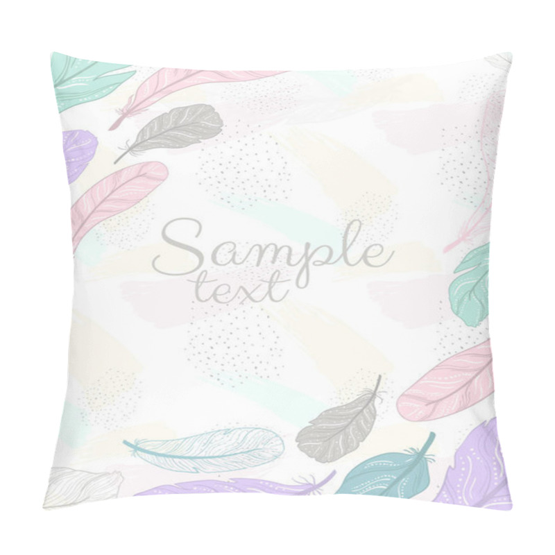 Personality  Vector Poster With Decorative Ethnic Frame Made Of Feathers. Hand Draw Illustration. Pillow Covers