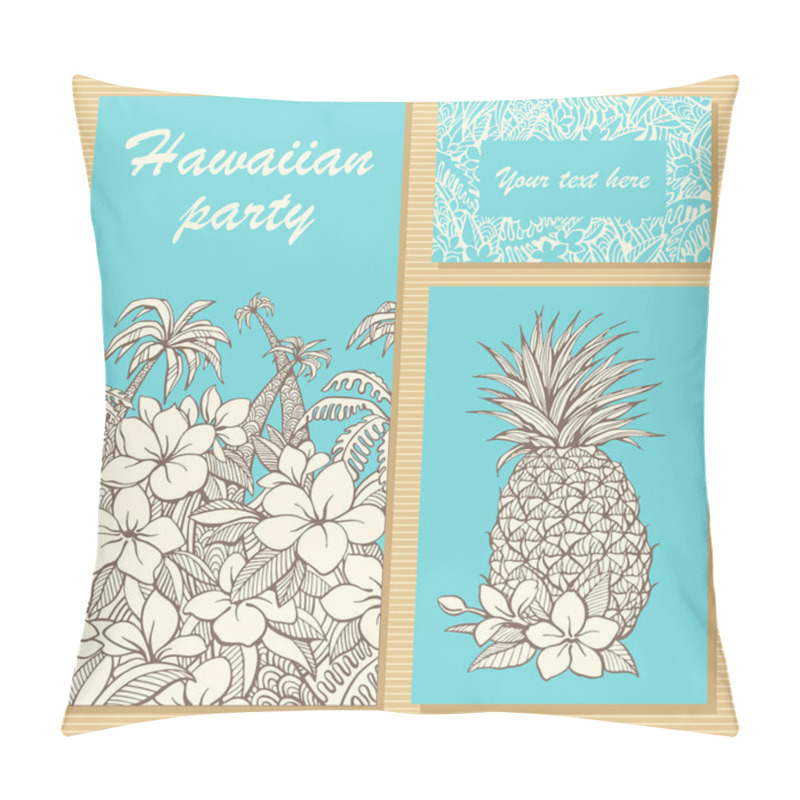 Personality  Invitation Cards For A Party In Hawaiian Style With Hand-drawn Flowers, Palm Trees And Pineapple Pillow Covers