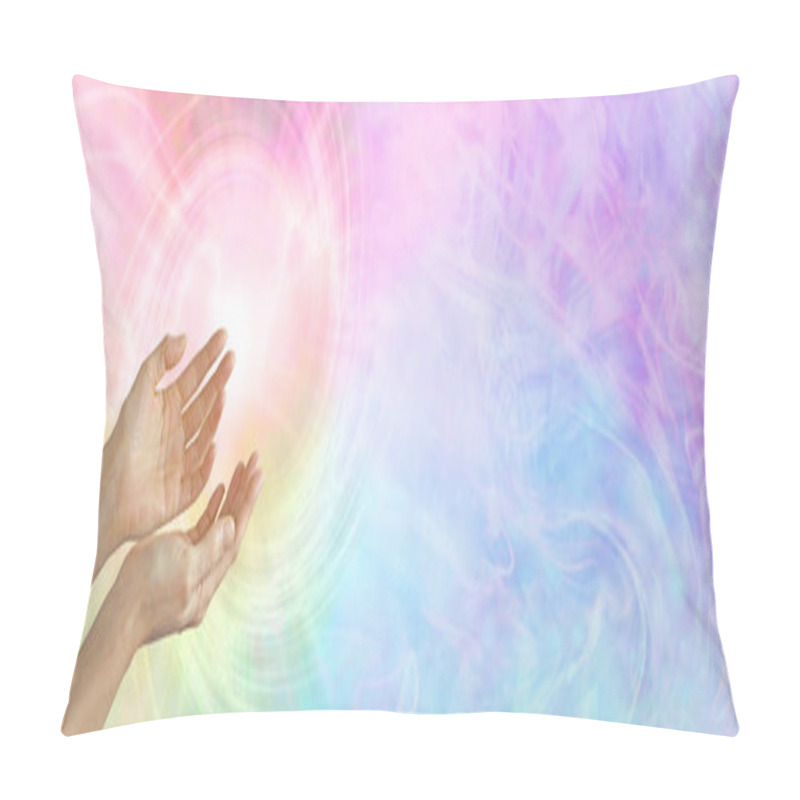 Personality  Healer Working With Colour Healing Full Spectrum Energy  - Female Cupped Hands Sensing  Rainbow Coloured Vortex With  Copy Space  Pillow Covers