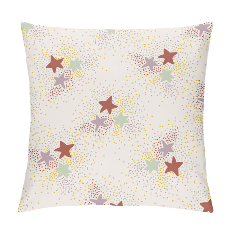 Personality  Magical Space Stars Background Vector Seamless Pattern. Glowing Stardust Sprinkles Sky On Gender Neutral Cream. Cute Newborn Baby, Kid Magic Universe Theme Texture. All Over Print Vector Tile EPS 10 Pillow Covers