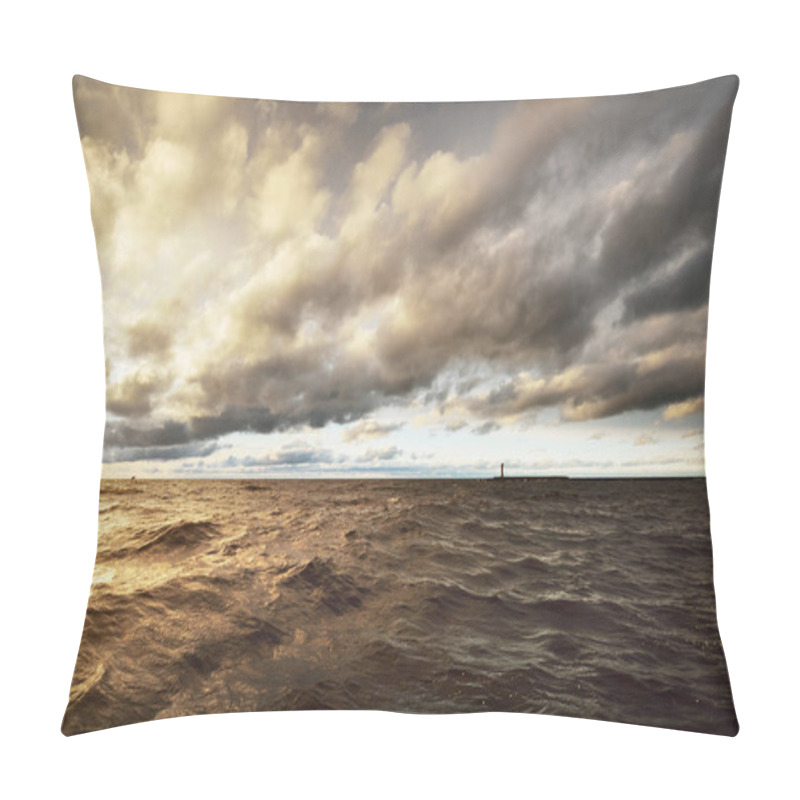 Personality  A View To The North Sea From A Sailing Boat At Sunset. Dramatic Stormy Sky, Sun Rays Through The Dark Clouds. Epic Seascape. Deep Cyclone In Winter. Norway Pillow Covers