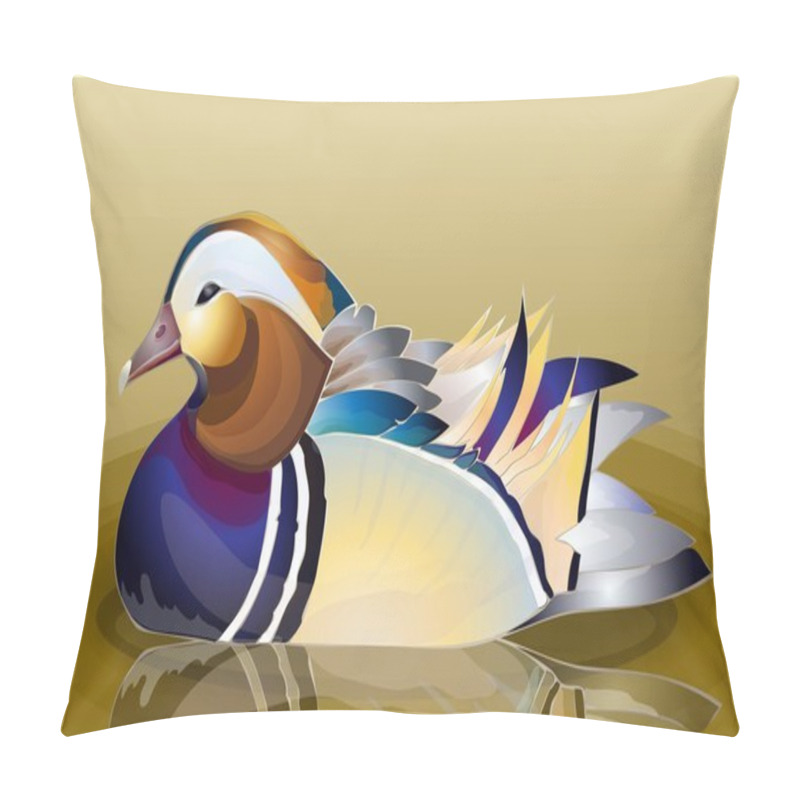 Personality  Closeup Male Mandarin Duck (Aix Galericulata) Swimming, Viewed Of Profile, Pillow Covers