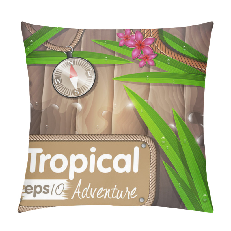 Personality  Tropical Adventure Background Illustration With Compass And Flow Pillow Covers