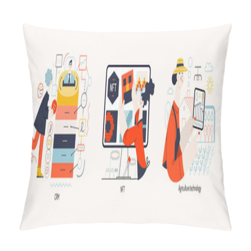 Personality  Technology Memphis Illustration. Creative Landing Web Page Illustration Pillow Covers