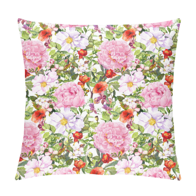 Personality  Summer Meadow - Flowers, Leaves, Grass. Seamless Retro Floral Pattern. Ditsy Watercolor Pillow Covers