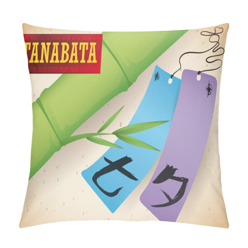 Personality  Tanzaku Labels For Charms, Bamboo And Label To Celebrate Tanabata, Vector Illustration Pillow Covers