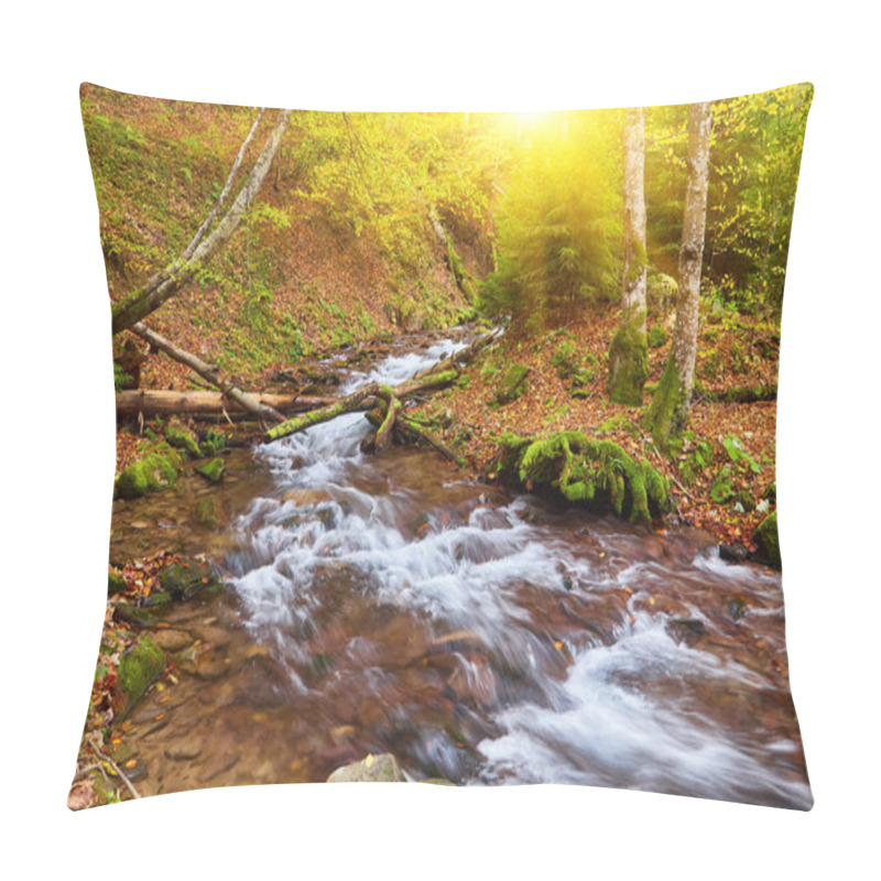 Personality  Embark On A Captivating Journey As A Serene River Gracefully Winds Its Way Through An Enchanting Autumn Forest. The Vibrant Colors Of The Foliage Create A Breathtaking Tapestry, While The Soothing Sound Of The Flowing Water Sets A Peaceful Ambiance. Pillow Covers