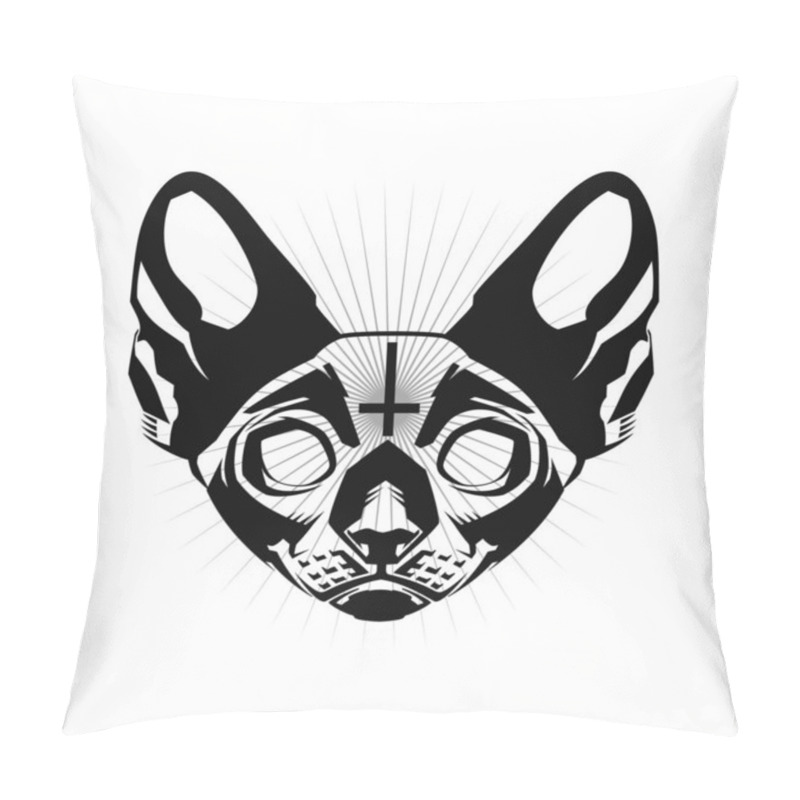 Personality  Occult Cat. Occult Cat's Head With Inverted Cross. Occultism. Esoteric Sign Alchemy. Occult Cat's Head On White Background Isolated.  Pillow Covers