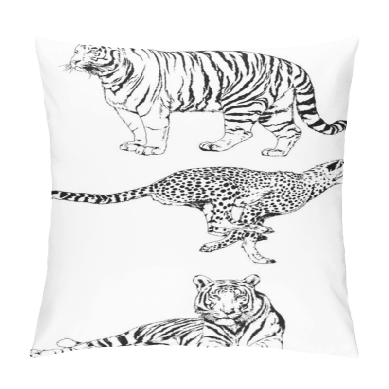 Personality  Set Of Vector Drawings On The Theme Of Predators Tigers Are Drawn By Hand With Ink Tattoo Logos Pillow Covers