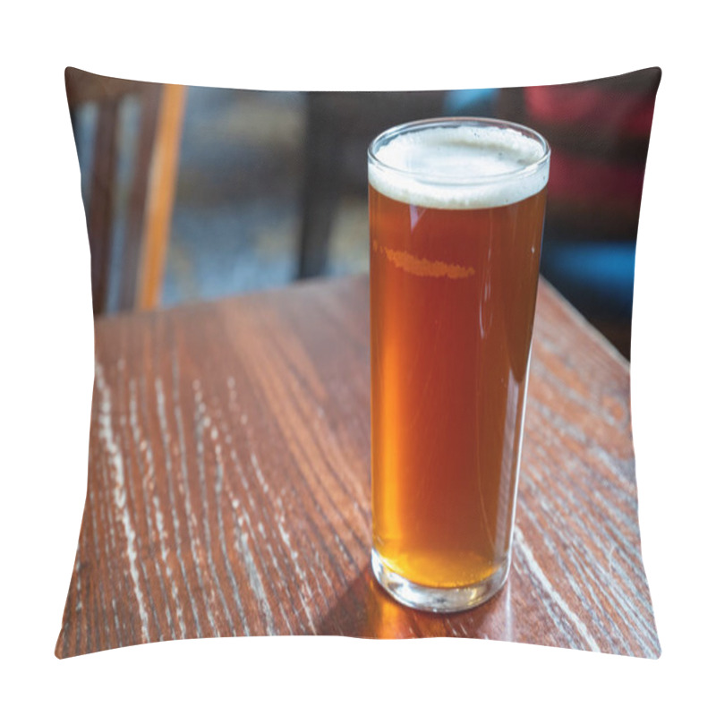 Personality  Pint Glass Of British Golden Ale Or Ipa Beer Served In Old Vintage English Pub, Close Up Pillow Covers