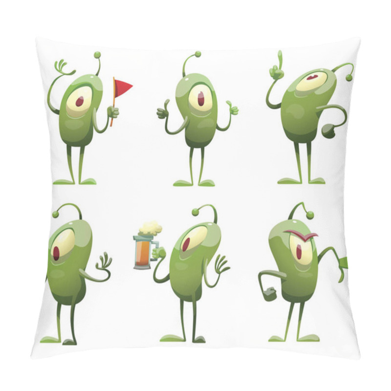 Personality  Set Of Funny Green Microbes, New Pillow Covers