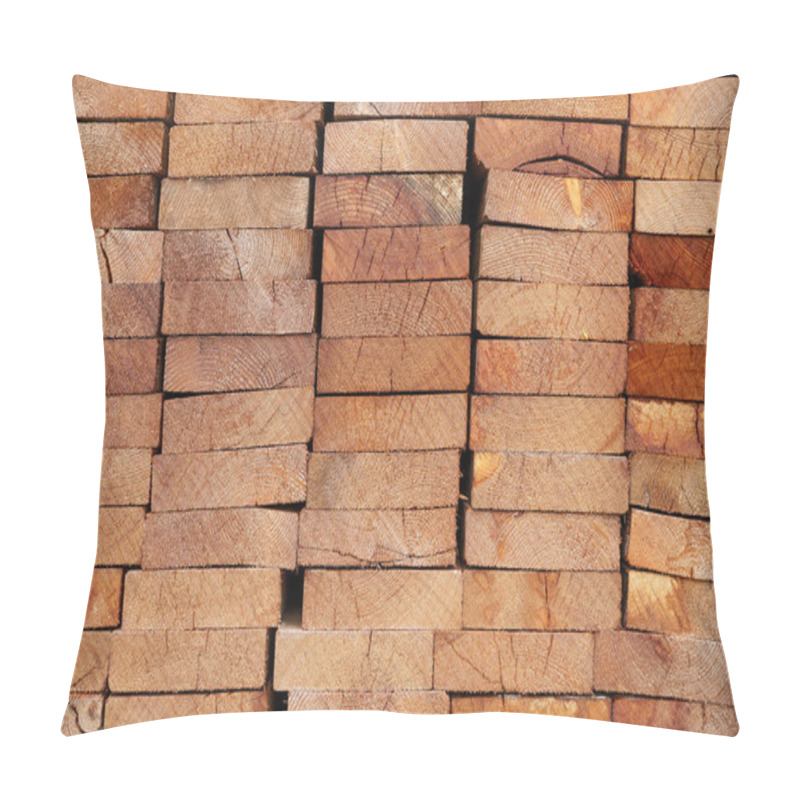 Personality  Pattern Of Stacked Rectangular Wooden Beam Timber At Sawmill Lumberyard Pillow Covers