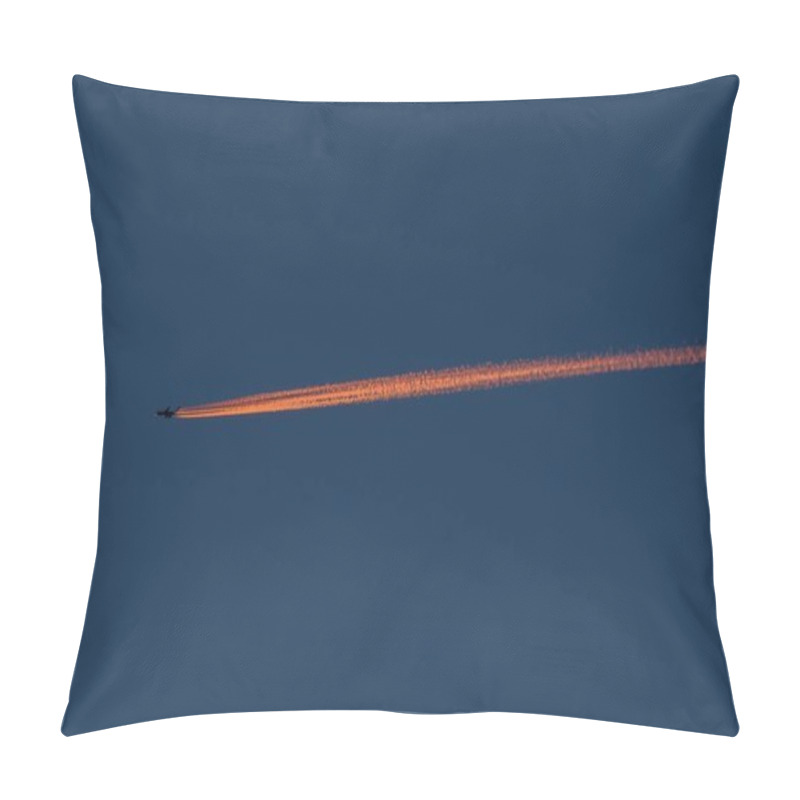 Personality  Beautiful Night Scene Of A Plane Flying High In The Sky And Leaving A Long Orange Trail Behind It Pillow Covers