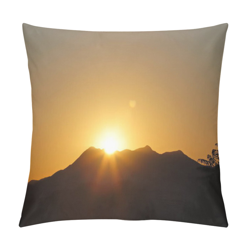 Personality  Sun Rays Shining Through A Thick Mountain Forest At Sunset. Pillow Covers