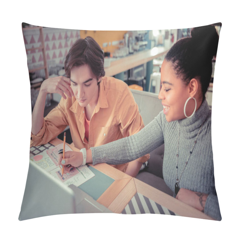 Personality  Student Pointing On The Mistake In Other Students Work Pillow Covers