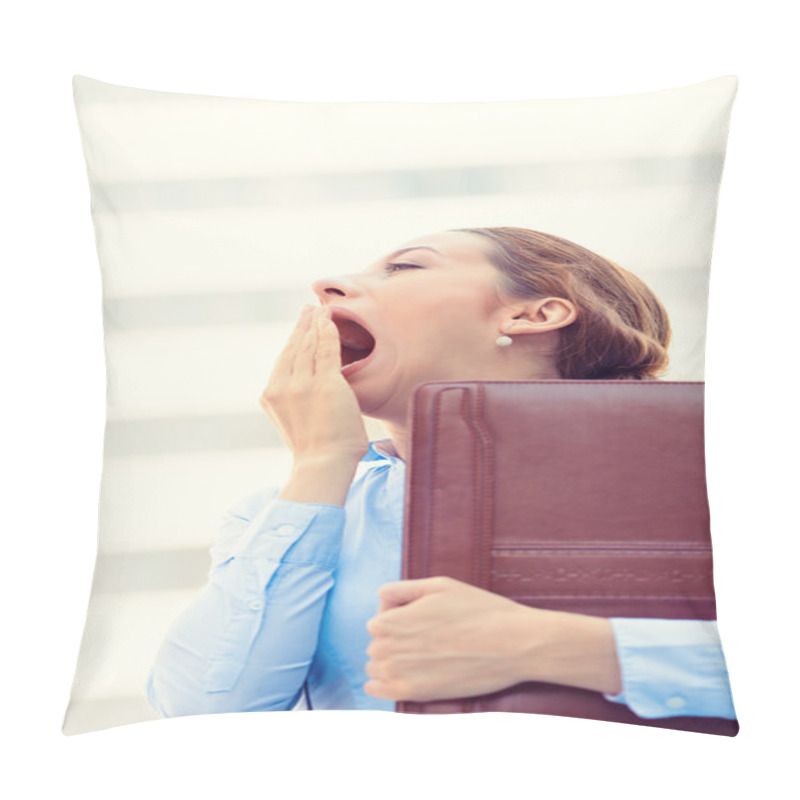 Personality  Sleepy Young Business Woman, Running To Work Wide Open Mouth Yawning Pillow Covers