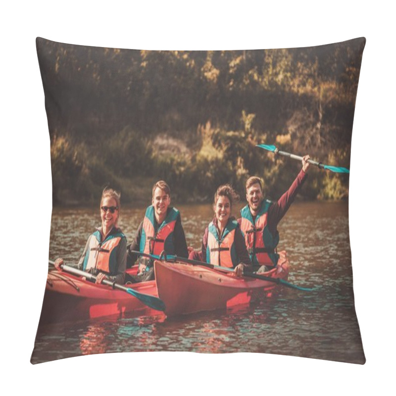 Personality  Group Of Happy People On A Kayaks Pillow Covers