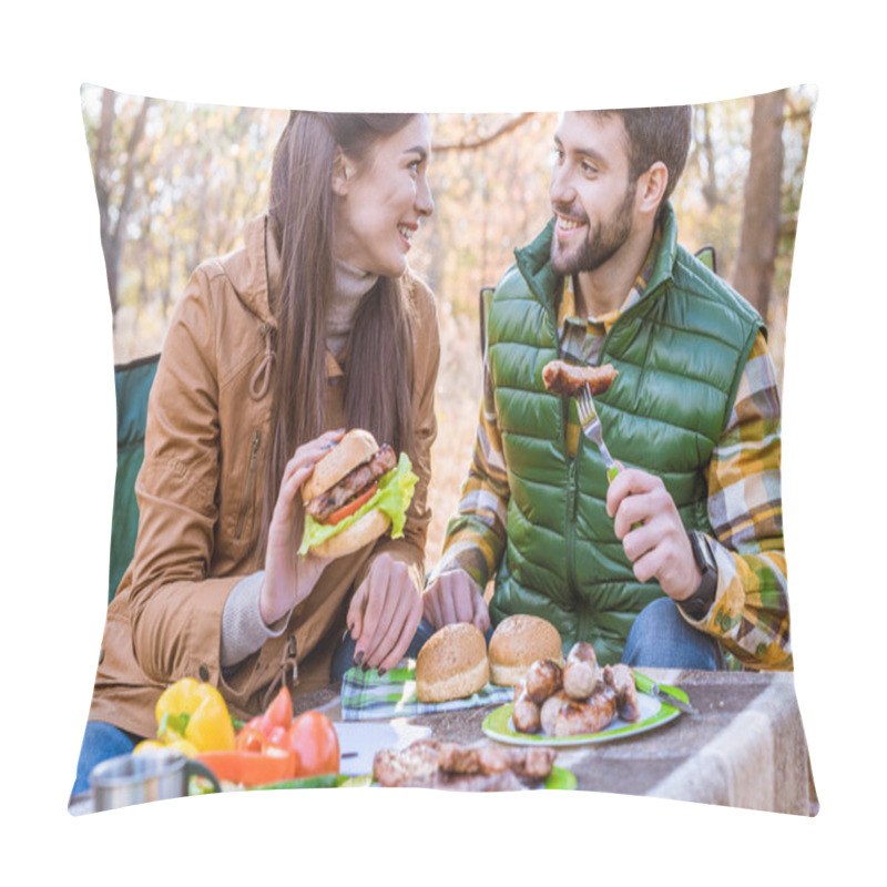 Personality  Smiling Young Couple On Picnic Pillow Covers