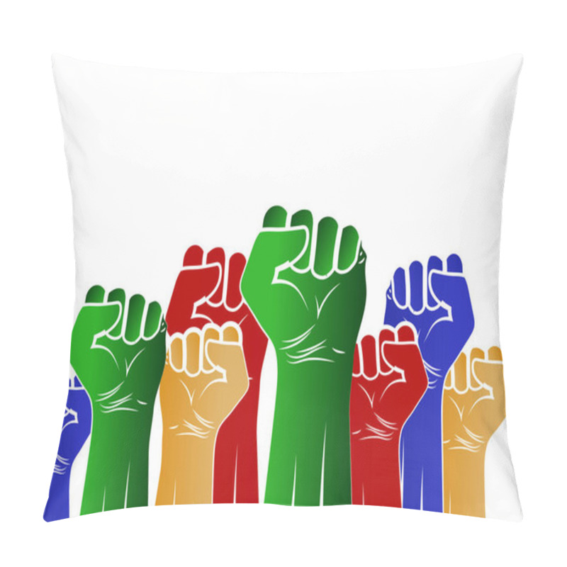 Personality  Vector Illustration Of International Nelson Mandela Day 18th July. South African Color Fist On Black Background For National Unity, Union, Love And Reconciliation Day Concept Pillow Covers