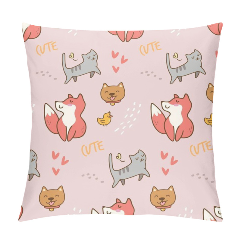 Personality  Seamless Pattern With Cute Cats And Foxes. Vector Illustration Pillow Covers